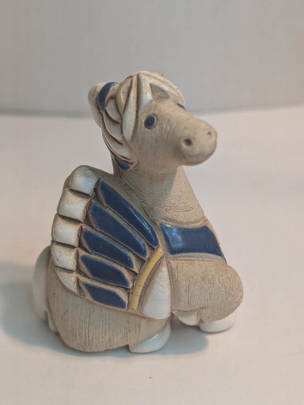 Artesania Rinconada Pegasus Blue Accents Figure.  Winged Horse. Signed.
